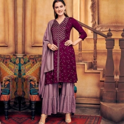 Littledesire Embroidered Straight Kurta With Sharara & Dupatta 