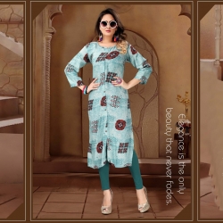 Littledesire Blue A-Line Round Neck Printed Kurta