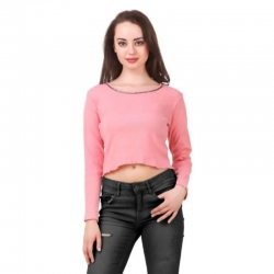 Cotton Self Design Crop Pink Top