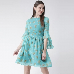 Floral Printed Bell Sleeve Flare Dress 