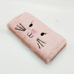 Faux Fur Cat Design Zipper Clutch Wallet