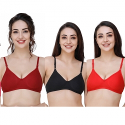 Hosiery Solid Plain Non Padded Seamless Moulded Bra Pack of 3