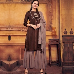 Littledesire Embroidered Straight Kurta With Sharara & Dupatta 