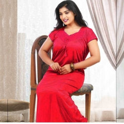 V- Neck Soft Silky Short Sleeve Satin Nighty