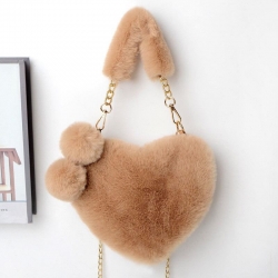 Heart Shape Pom-Pom Fur Ball Faux Fur Tote Sling Bag