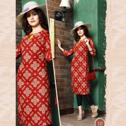  Littledesire Straight Round Neck Printed Red Kurta