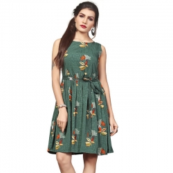 Littledesire Boat Neck Floral Print Crepe Dress