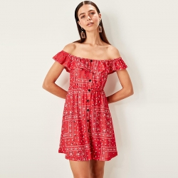  Littledesire Carmen Collar Red Imported Mini Dress 
