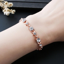 Littledesire Leaf Chain Crystal Rhinestone Round Bracelet