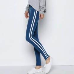 Stretchable Side Stripe Cotton Rib Sports Fitness Jeggings