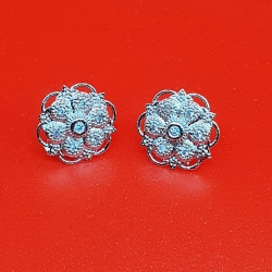 Silver Color Zircon Flower Earrings