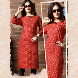 Littledesire Printed Straight Red Cotton Kurta