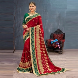 Littledesire Red Embroidered Bangalori Party Wear Saree