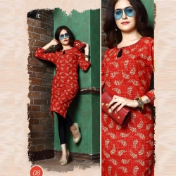  Littledesire Straight Round Neck Printed Red Kurta