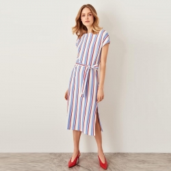 Littledesire Striped Printed Side Split Midi Dress