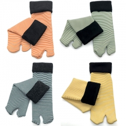 Striped Print Soft Faux Fur Thermal With Thumb Women Warm Socks 4 Pairs