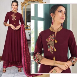 Littledesire Designer Embroidered Long Kurta With Palazzos & Dupatta