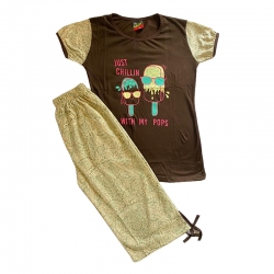 Printed Brown Top & Capri Sleepwear Set