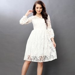 Bell Sleeves Lace Design Party Wear White Dress