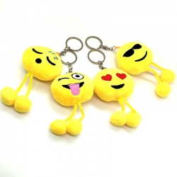 Fluffy Smiley Emoji Yellow Keychains Pack of 4