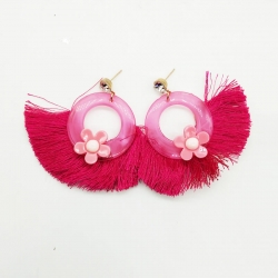 Circle Hoops Fan Fringe Tassel Earrings