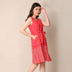 Printed Tie-up Waist Sleeveless Dress 