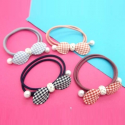 Striped Ruffle Pearl Rubber Band Hair Pack of 4