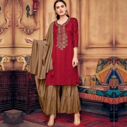 Littledesire Embroidered Straight Kurta With Sharara & Dupatta 