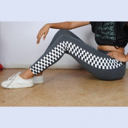 Side Checkered Print Cotton Rib Jeggings