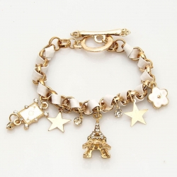 Stars Flowers Poker Cord Tassels Paris Charm Crystal Bracelet