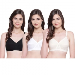 D-Cup Cotton Plain Non Padded Seamless Moulded Bra Pack of 3 