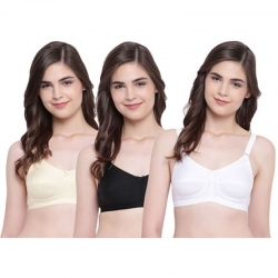 C-Cup Cotton Plain Non Padded Seamless Moulded Bra Pack of 3 