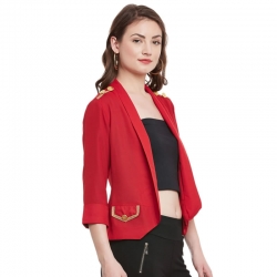 Solid Print Half Sleeve Red Summer Jacket