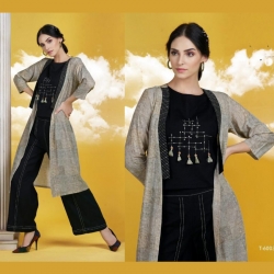  Designer Crop Top With Bottom & Printed Shrug Kurta