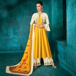 Embroidered Kurta With Palazzos & Jacket Without Dupatta