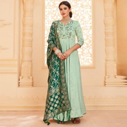 Littledesire Embroidered Gown With Banarasi Jacquard Dupatta