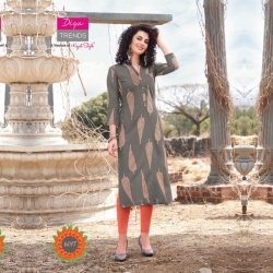 Leaf Print Mandarin Collar Kurta