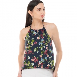 Halter Neck Floral Print Crepe Top