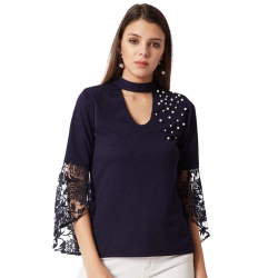 Bell Sleeve With Net Frill and Pearl Studded High Quality Top