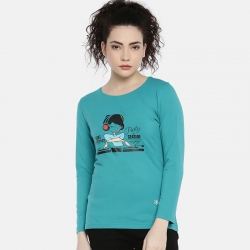 Printed Full Sleeves Round Neck T-shirt  for Women 
