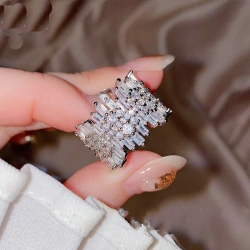 Round Square Micro Pave Cubic Zirconia Ring 