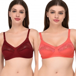 Cotton Lace Full Coverage C-Cup Bra (Pack of 2)