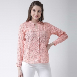 Printed Mandarin Collar Women Shirt Top 