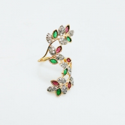 Golden Plated Color-full Stone Zircon Leaf Finger Ring