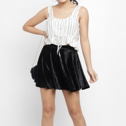 Party Wear Solid Mini Flared Velvet Skirt