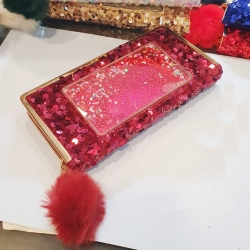 Sequins Puff Ball Party Wear Zipper Clutch Wallet 