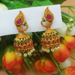 Peacock Design Pearl Jhumka Earrings