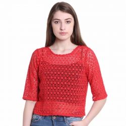 Littledesire Cotton Lace Red Solid Top