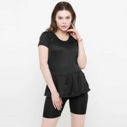 Women Frock Style Solid Black Shorts Swimsuit