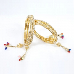 Golden Stone Color Latkan Bangles Set 4pcs